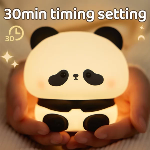 Panda LED Night Light Cute Silicone Night Light USB Rechargeable Touch Night Lamp Bedroom Timing Lamp Decoration Children's Gift - Image 4