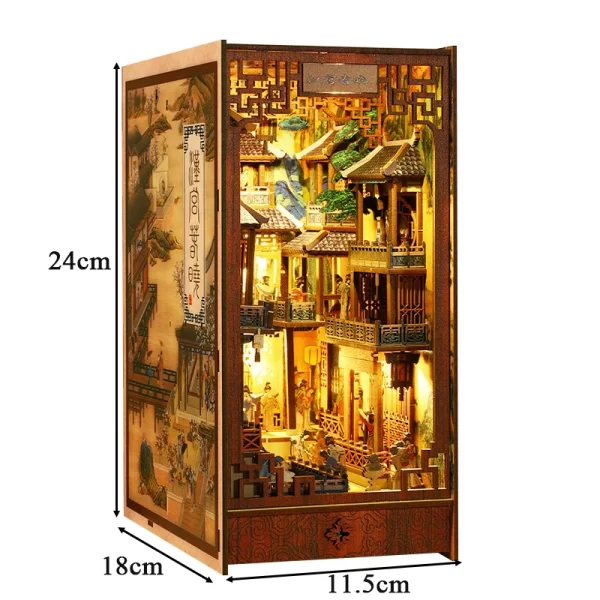 DIY Book Nook Wooden Miniature Model Kit Chinese Ancient Town Bookend Assembled 3D Puzzle Bookshelf Home Decor Friends Gifts - Image 6