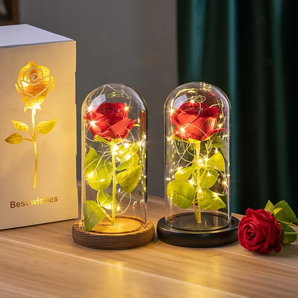 Red Rose Artificial Flowers Creative Valentine's Day Mother's Day Gift Rose in Glass Cover Light Up Rose Wedding LED Galaxy Rose - Image 2