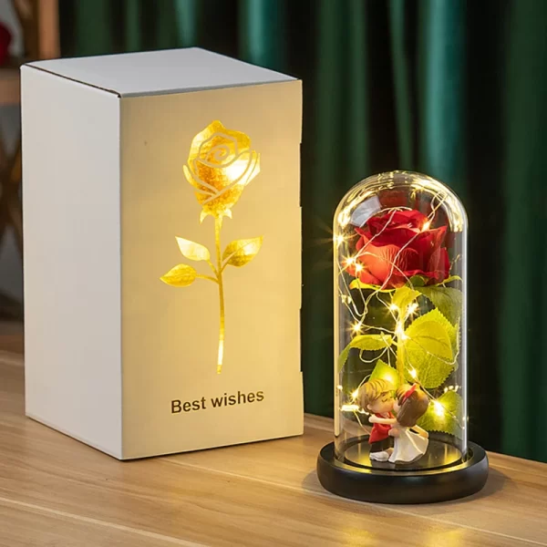 Red Rose Artificial Flowers Creative Valentine's Day Mother's Day Gift Rose in Glass Cover Light Up Rose Wedding LED Galaxy Rose